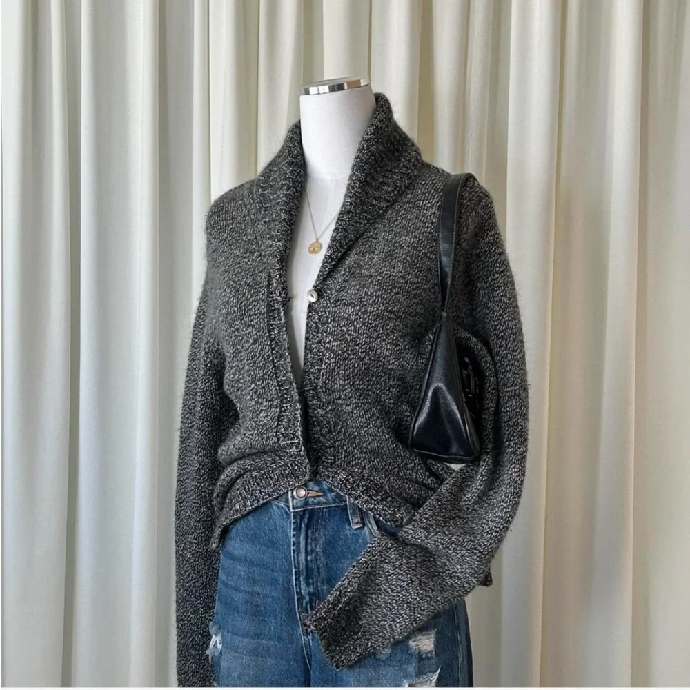 VTG NEIMAN MARCUS 100% Cashmere Shawl Collar Cardigan Dark Gray Marled Knit M. - Picture 4 of 8
